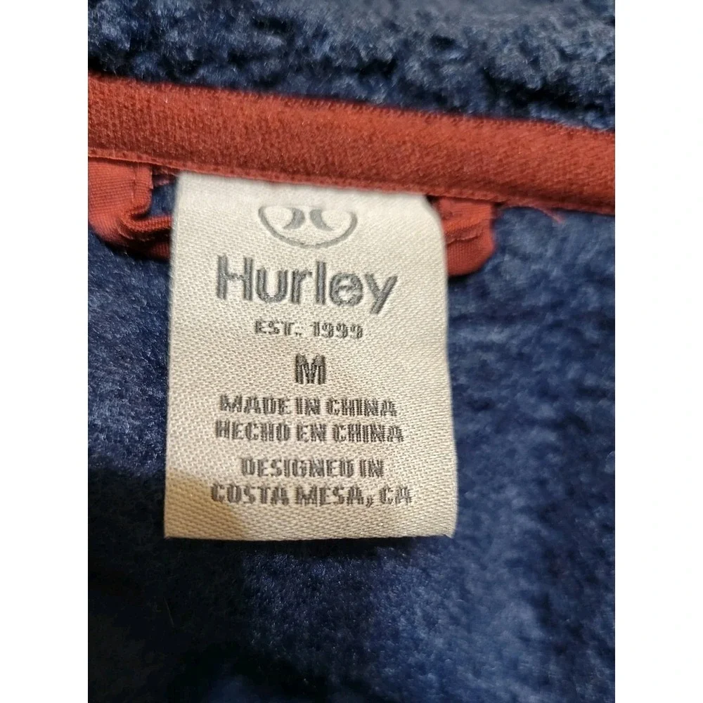 Hurley Sherpa‎ Fleece Hoodie Men's M Blue Red Half Zip Pullover Jacket Shacket